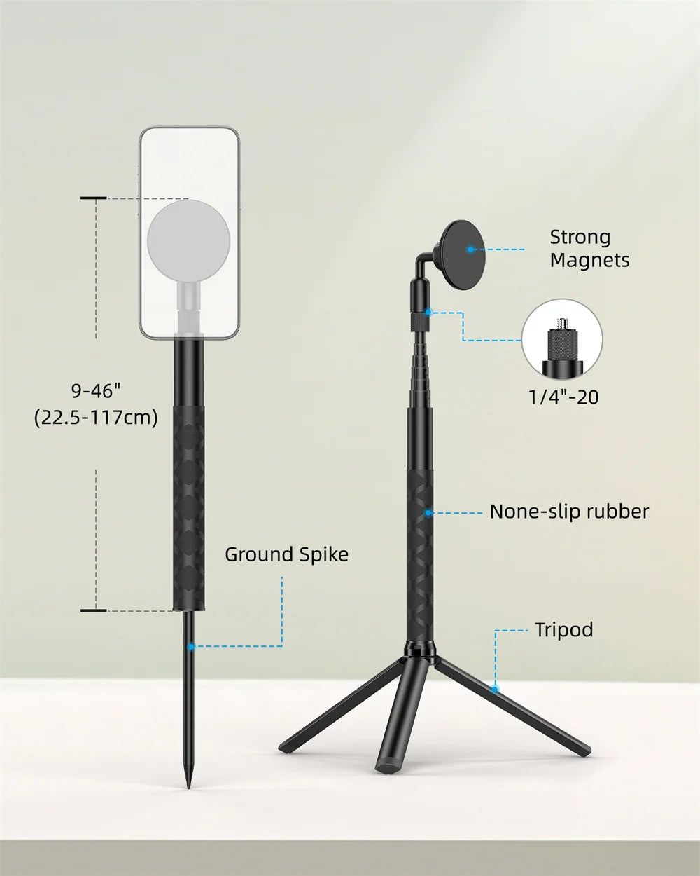 Aluminum Magnetic Golf Monopod Magnet Selfie Stick Golf  Tripod Stand for Golf Traing Aid Swing Recording for Magsafe iPhone