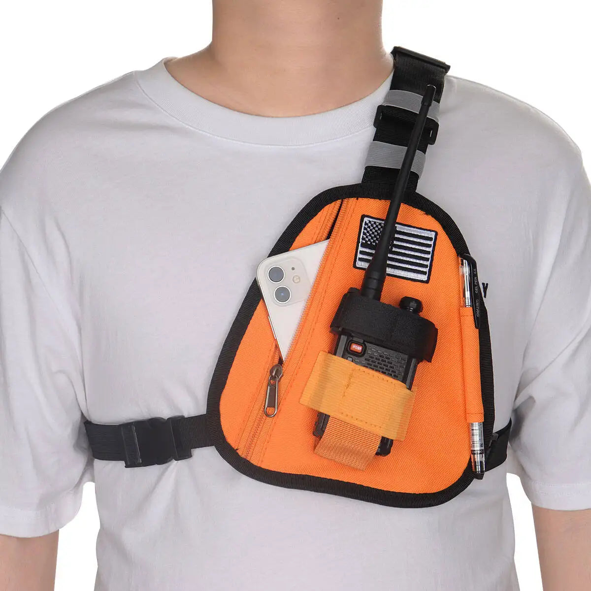 ABBRREE Radio Chest Harness Tactical Vest Nylon Vest Chest Rig Pack Bag Pouch Holster Walkie Talkie for BF-888S UV-5R