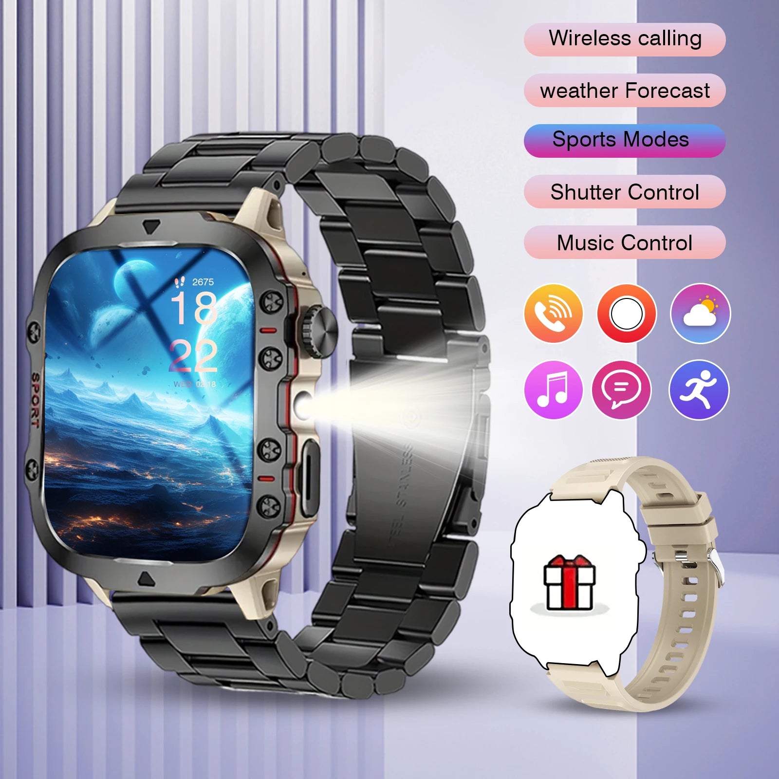Smart Watch, Bluetooth Call, Message Reminder,Sport Reminder,Two Straps Optional, Suitable for IPhone/Android Phone