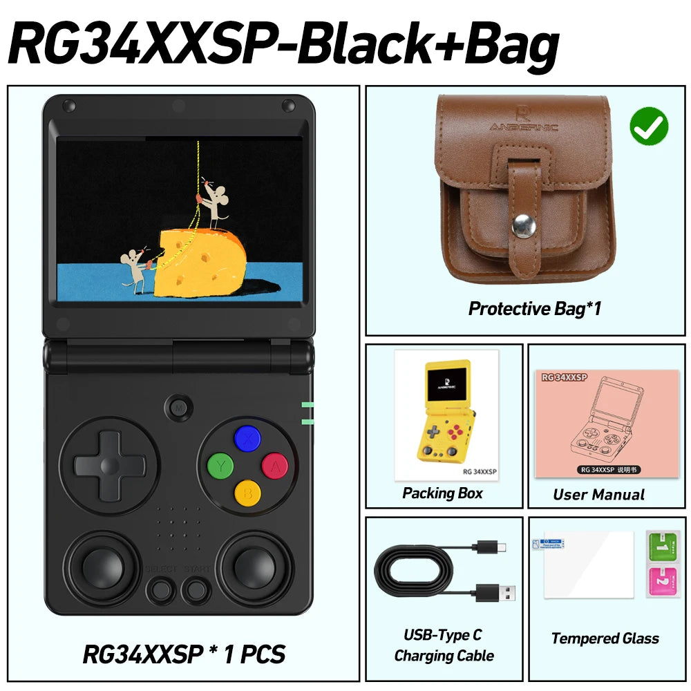 Anbernic RG34XXSP 3.4-Inch IPS Linux 64-bit Game Console H700 Quad-Core 1GB Retro Game Player HD-Connect To TV RG 34XXSP 3300mAH