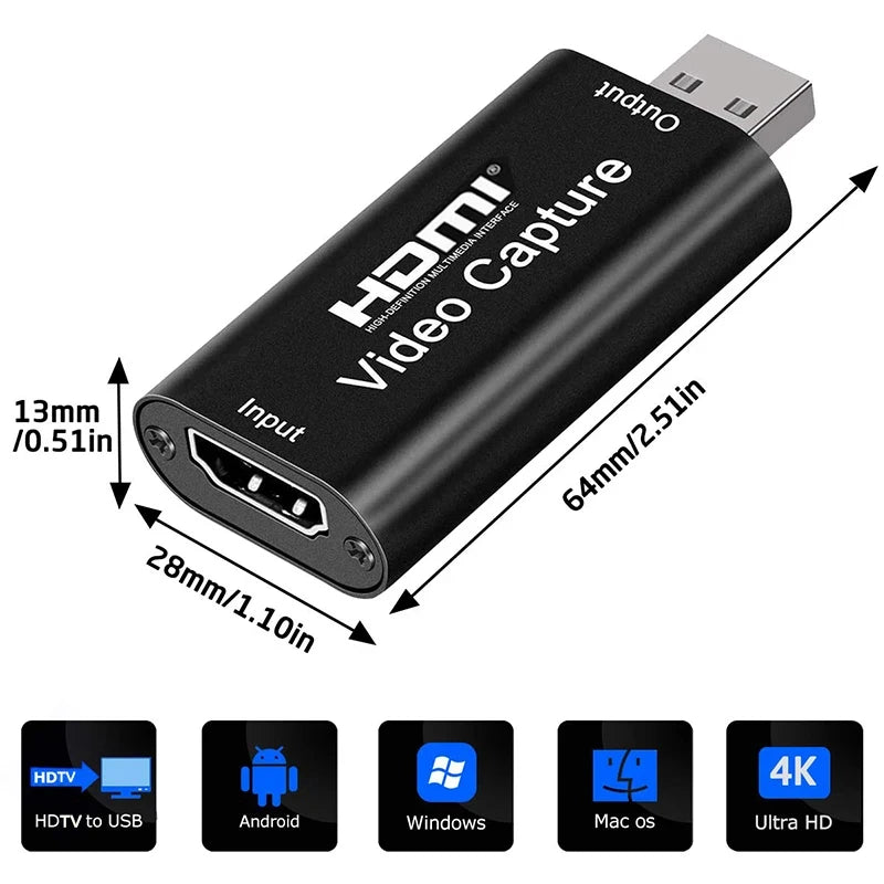 HDMI-compatible to USB Video Capture Card 1080P USB 2.0 Game Grabber Box For PS4 DVD Camera PC Recording Live Streaming