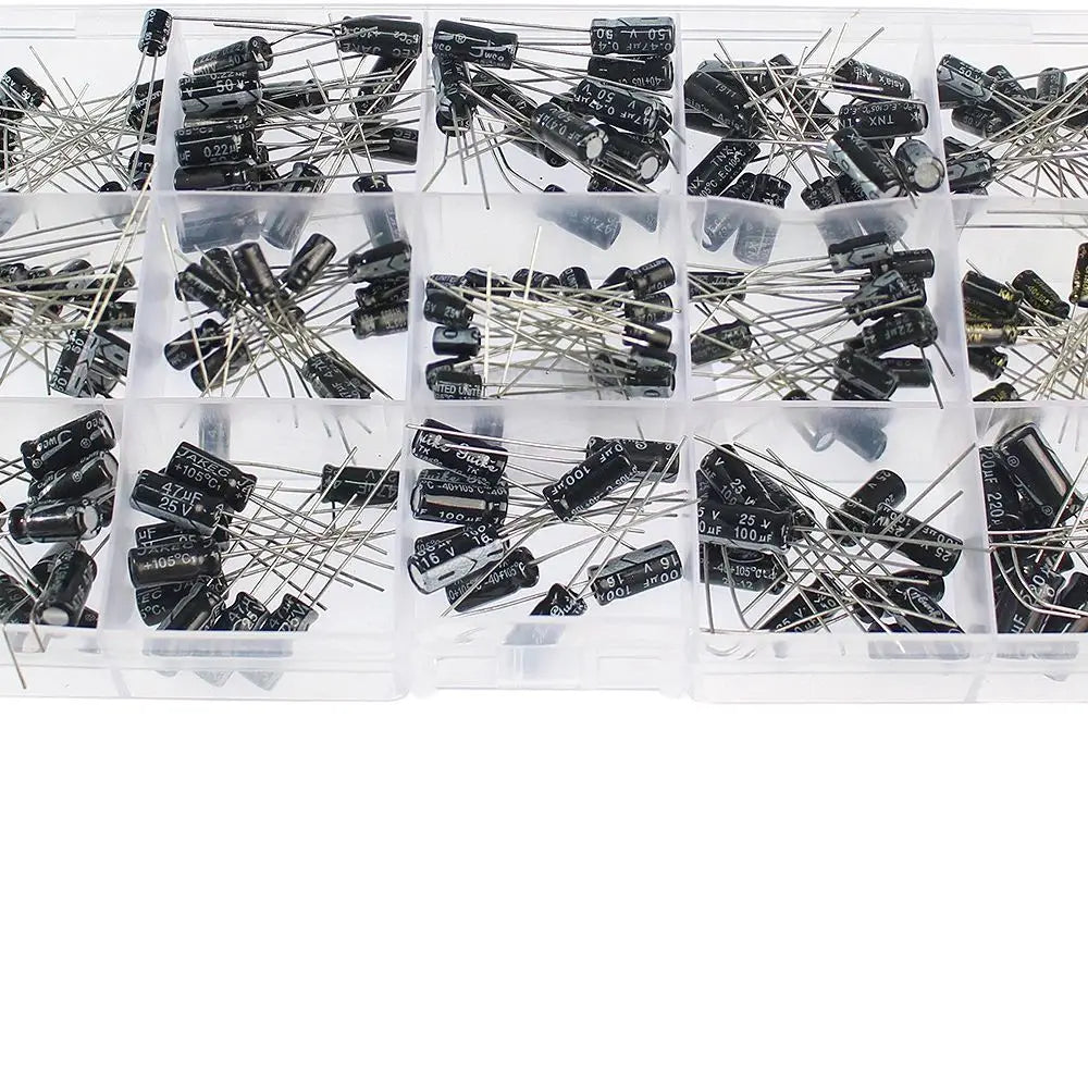 200pcs 15Values Capacitors Set 10V 16V 25V 50V 0.1uF-220uF Electrolytic Capacitor Assortment Kit 0.22uf 2.2uf 100uf