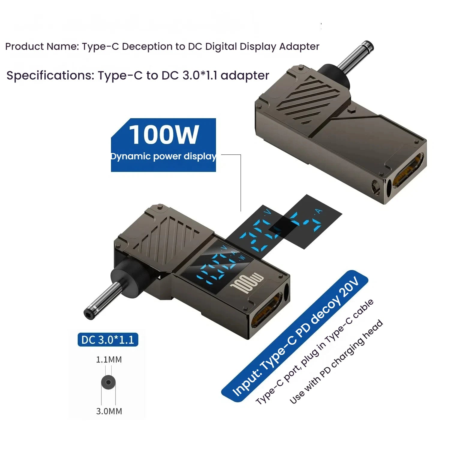 PD 100W Laptop Power Charger Converter Female Type-C To DC Male Jack Plug Supply Adapter Connector 5A For Notebook Computer PC