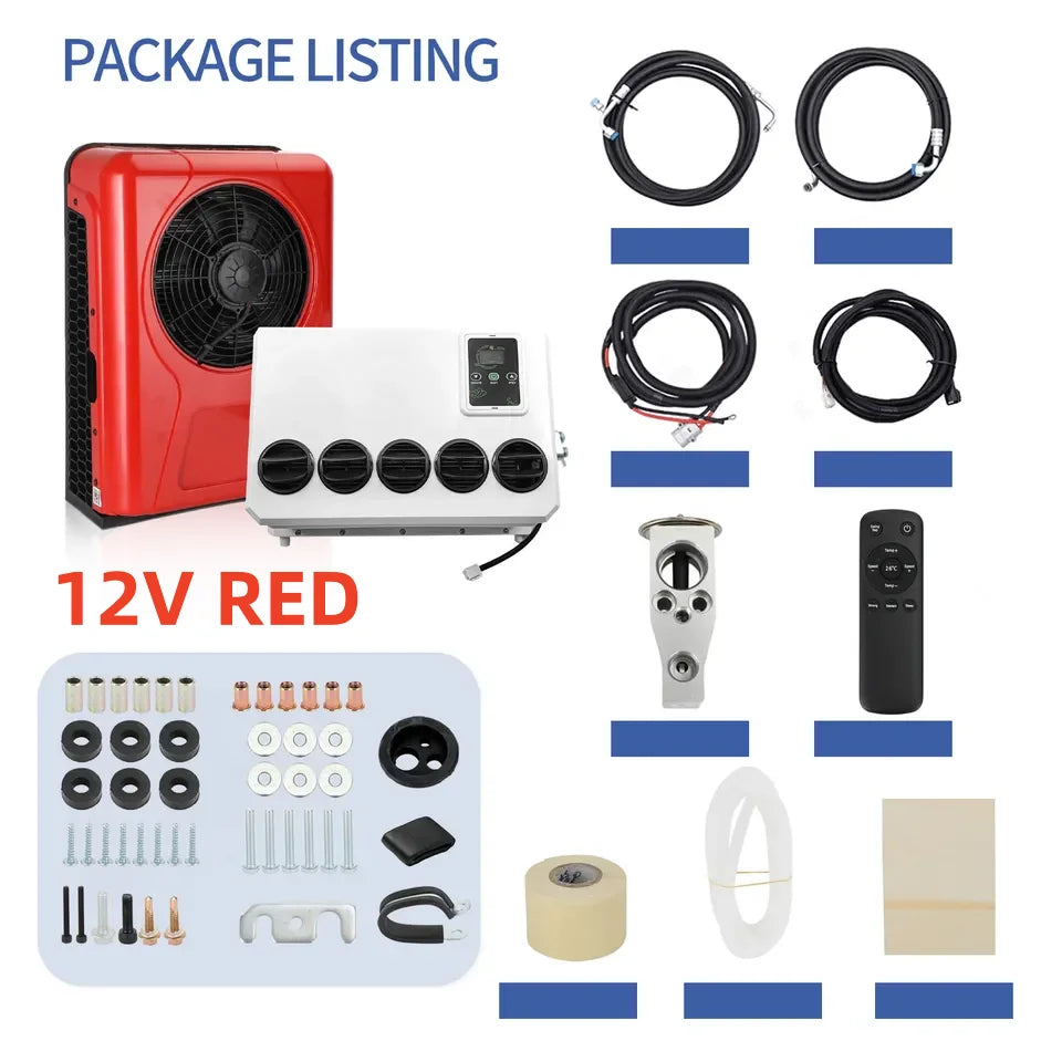 Treeligo 12V Universal Electric Air Conditioner 12V RV Automotive Split Air Conditioning Car Truck Parking Camper Van Tractor