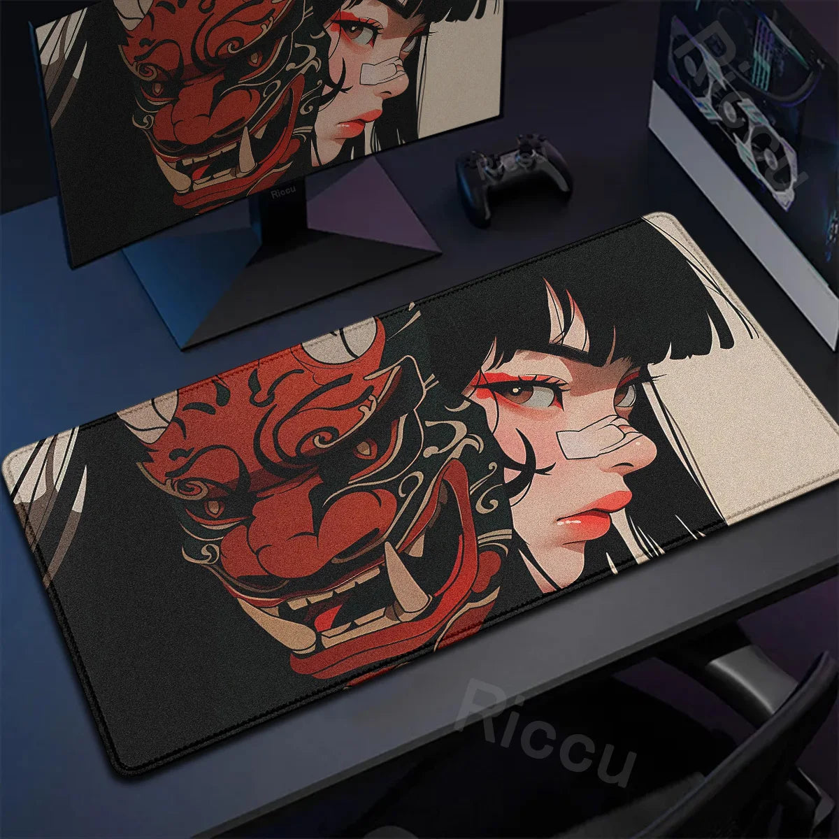40x90cm Gaming Samurai Oni Mouse Pad Japan Mask Girl Deskmat Large Gamer Professional Premium Mousepad Speed Control Accessories