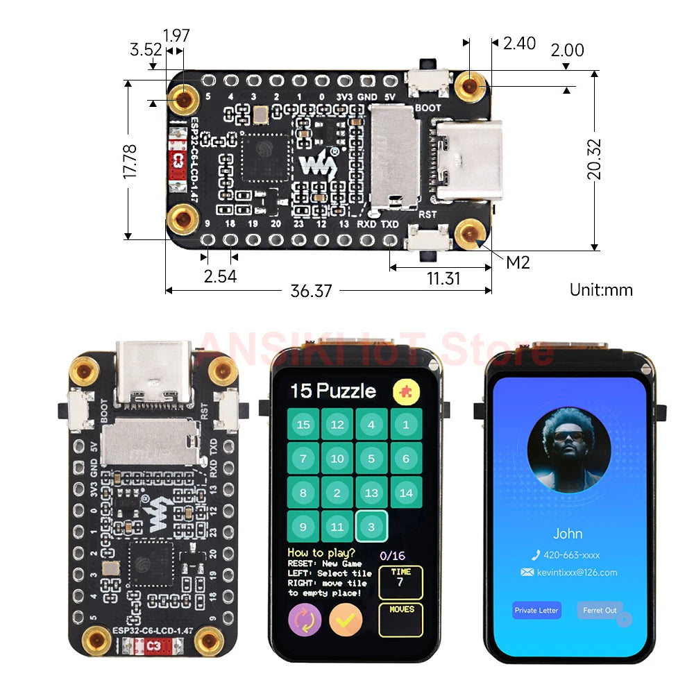 ESP32-C6 IoT Development Board Module LCD 1.47" Screen 2.4GHz WiFi6 & BlE 5.0,for Arduino IoT Intelligent system