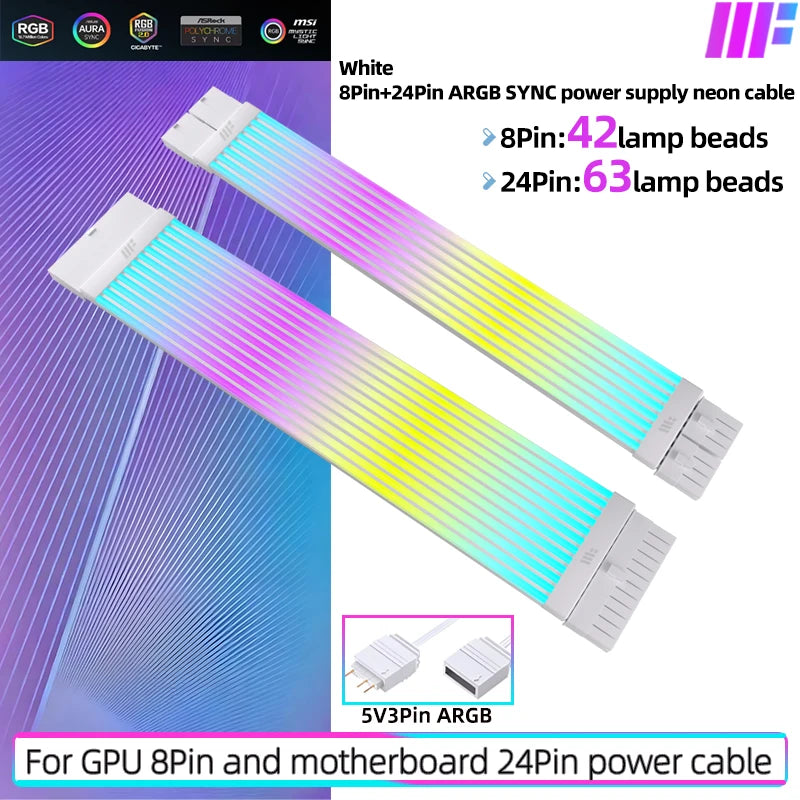 METALFISH ARGB Extension Cable For Computer Power Supply Motherboard 24PIN GPU 8PIN Light Strip  ARGB Sync/Asyn Optional