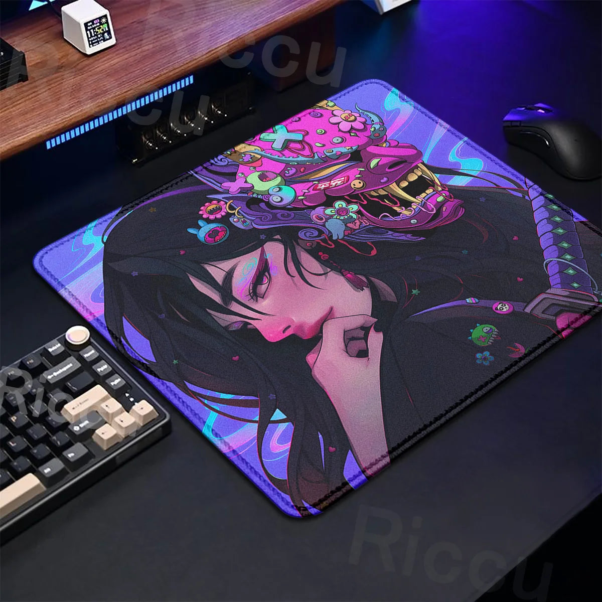 Small Size Anime Mouse Pad Oni Mask Girl Premium Deskmats Game Professional E-Sports Mousepad High Quality Non-slip Keyboard Pad