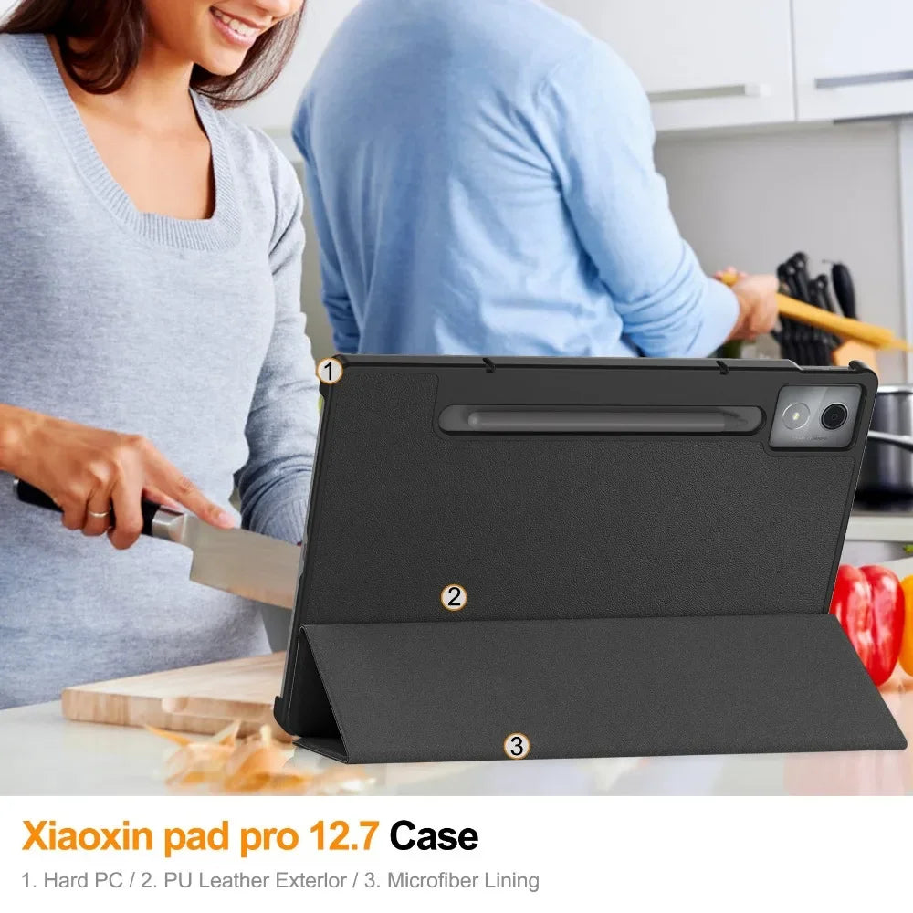 For Xiaoxin Pad Pro 12.7 2025 Tri-Folding Stand Smart Tablet Case for Lenovo XiaoxinPad Xiaoxin Pad Pro 12.7 2025 Cover funda
