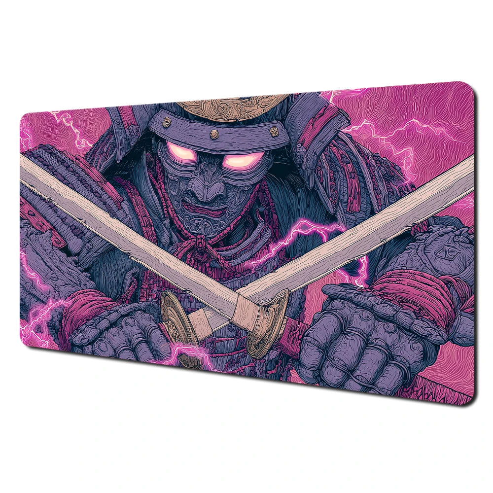 Japanese Ghost Samurai Pattern TCG Playmat Magic Card Battle Mat 35X60CM Deskmat Tapete Magic Mat Non-Slip Durable Stitched Edge