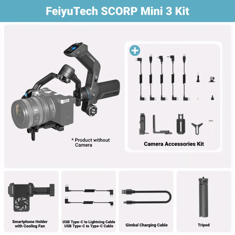 FeiyuTech SCORP Mini 3 Kit Gimbal Stabilizer with Built-in 4.0 Intelligent AI Tracking for Mirrorless Action Camera & Smartphone