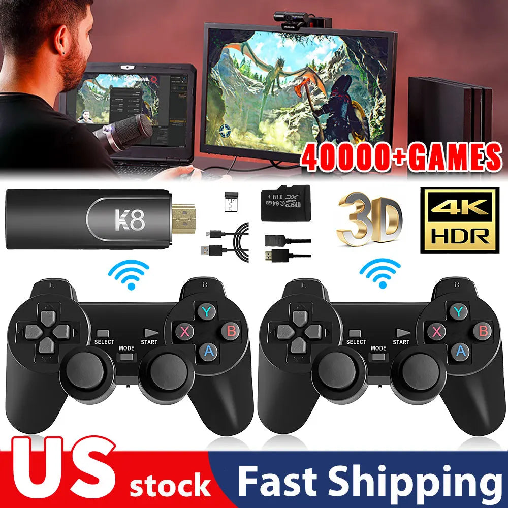 4K HD K8 Gamepad 64G Retro Video Game Console 40000+ Game 40+ Emulator Dual Wireless 2.4G Controller Retro Console Kids Gift Gam