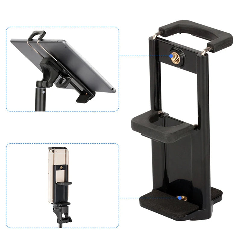1pc Universal Tablet Phone 2 In 1 1/4" Tripod Mount Clamp Holder Bracket Selfie Clip Tablet Stand Holder