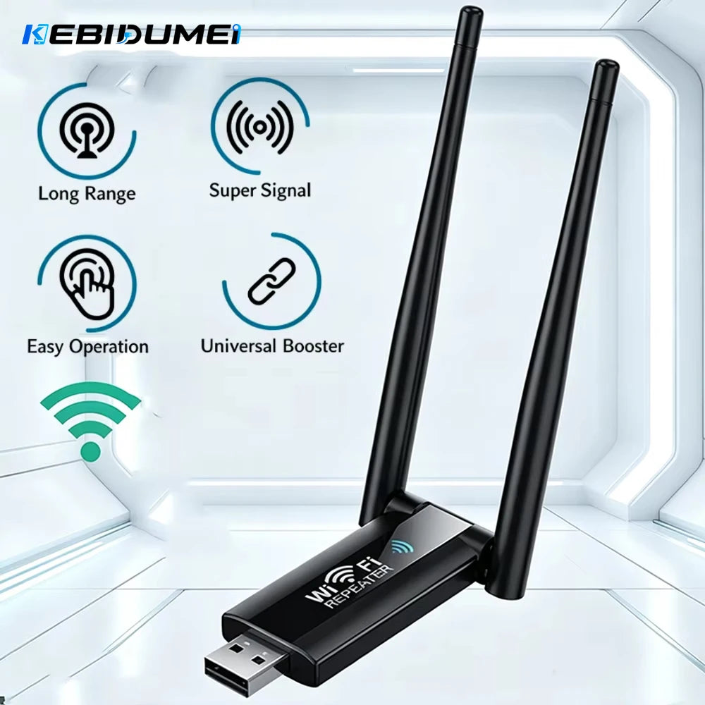 KEBIDUMEI Wireless 2.4G 300Mbps USB WiFi Repeater Extender Signal Amplifier Booster Long Range Router Home Network Extension