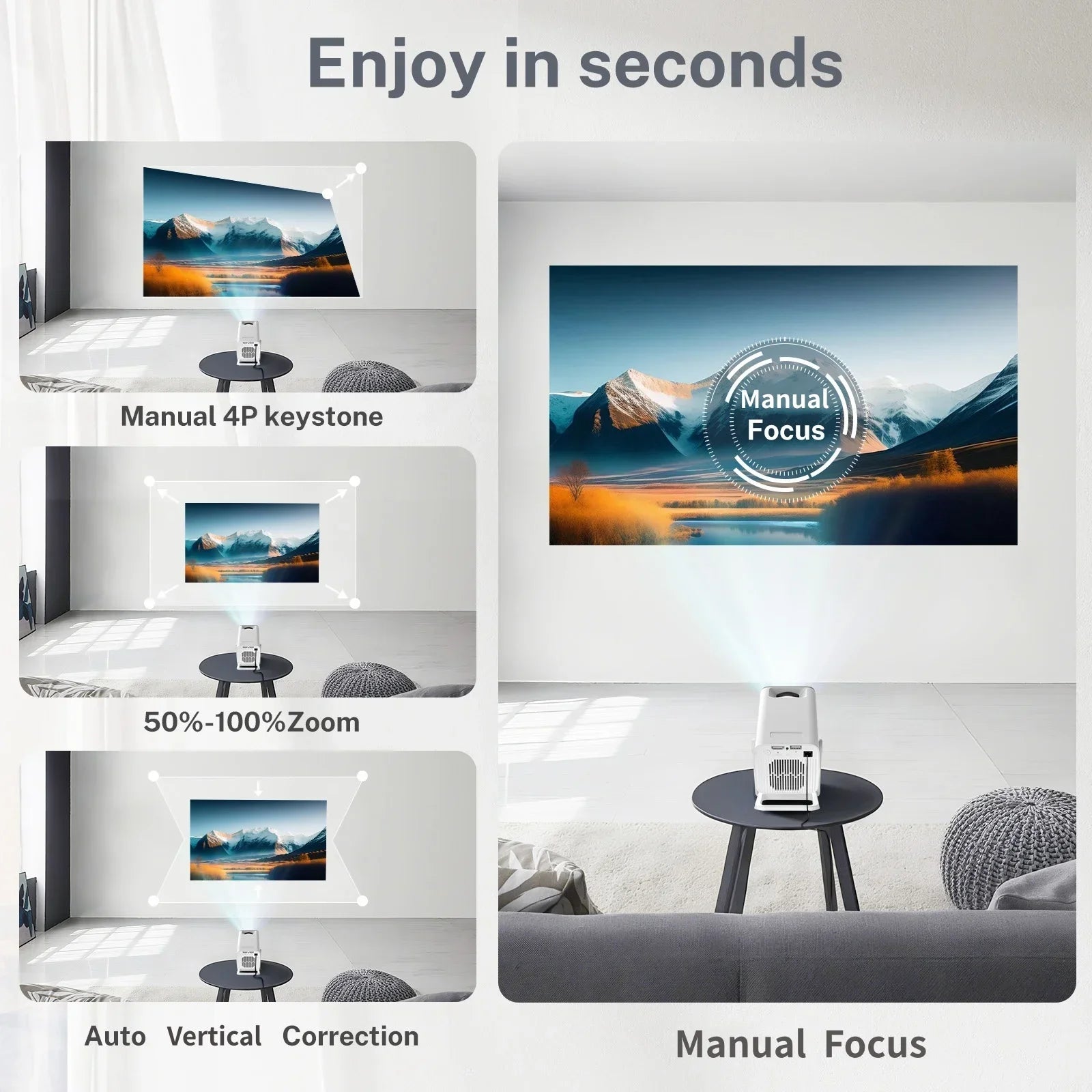 Smart Mini Projector 1080P 4K Support with WiFi 6 & BT 5.4 Built-in Apps Android TV Auto Keystone 180° Rotation Outdoor Beamer