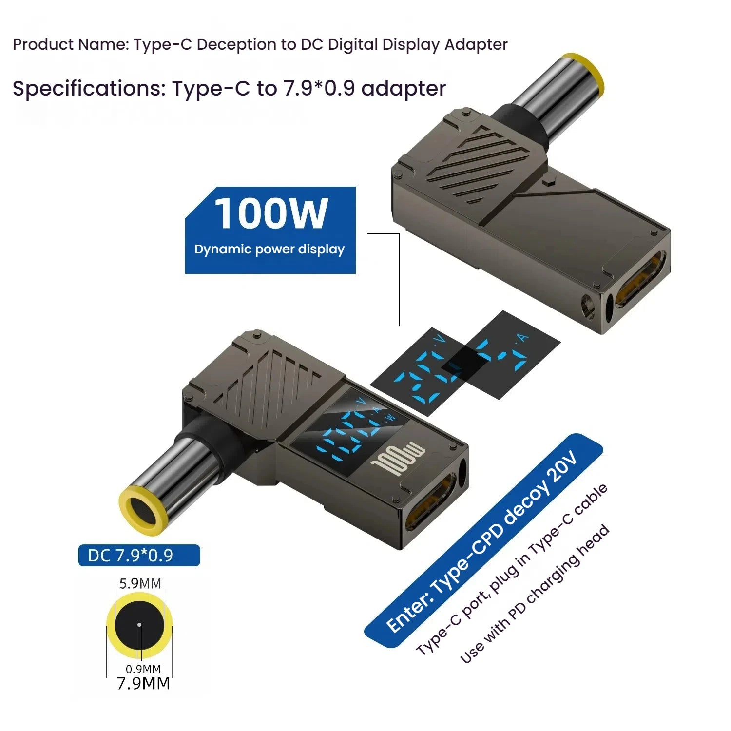 PD 100W Laptop Power Charger Converter Female Type-C To DC Male Jack Plug Supply Adapter Connector 5A For Notebook Computer PC