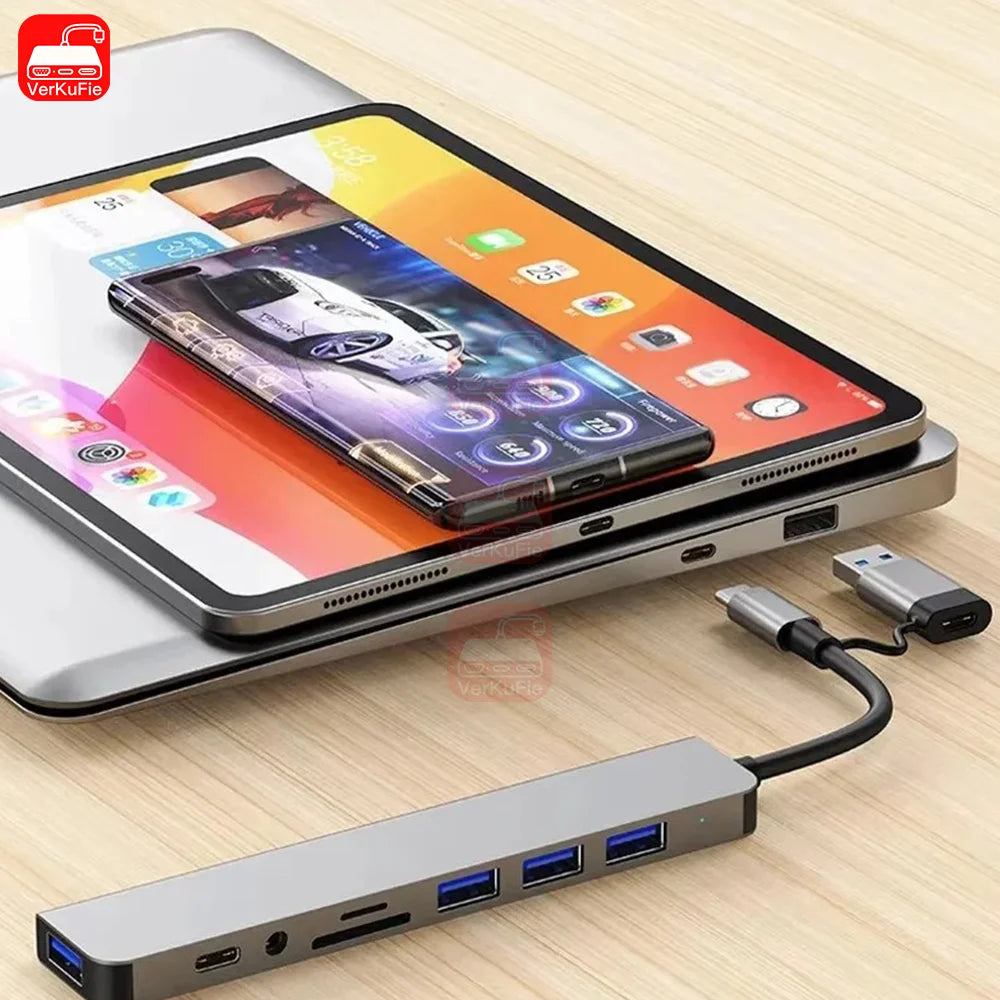USB C Hub USB Splitter 8 in 1 USB Extender with 4 USB Port 1 USBC Port TF/SD Card Reader Audio Output Compatible for MacBook