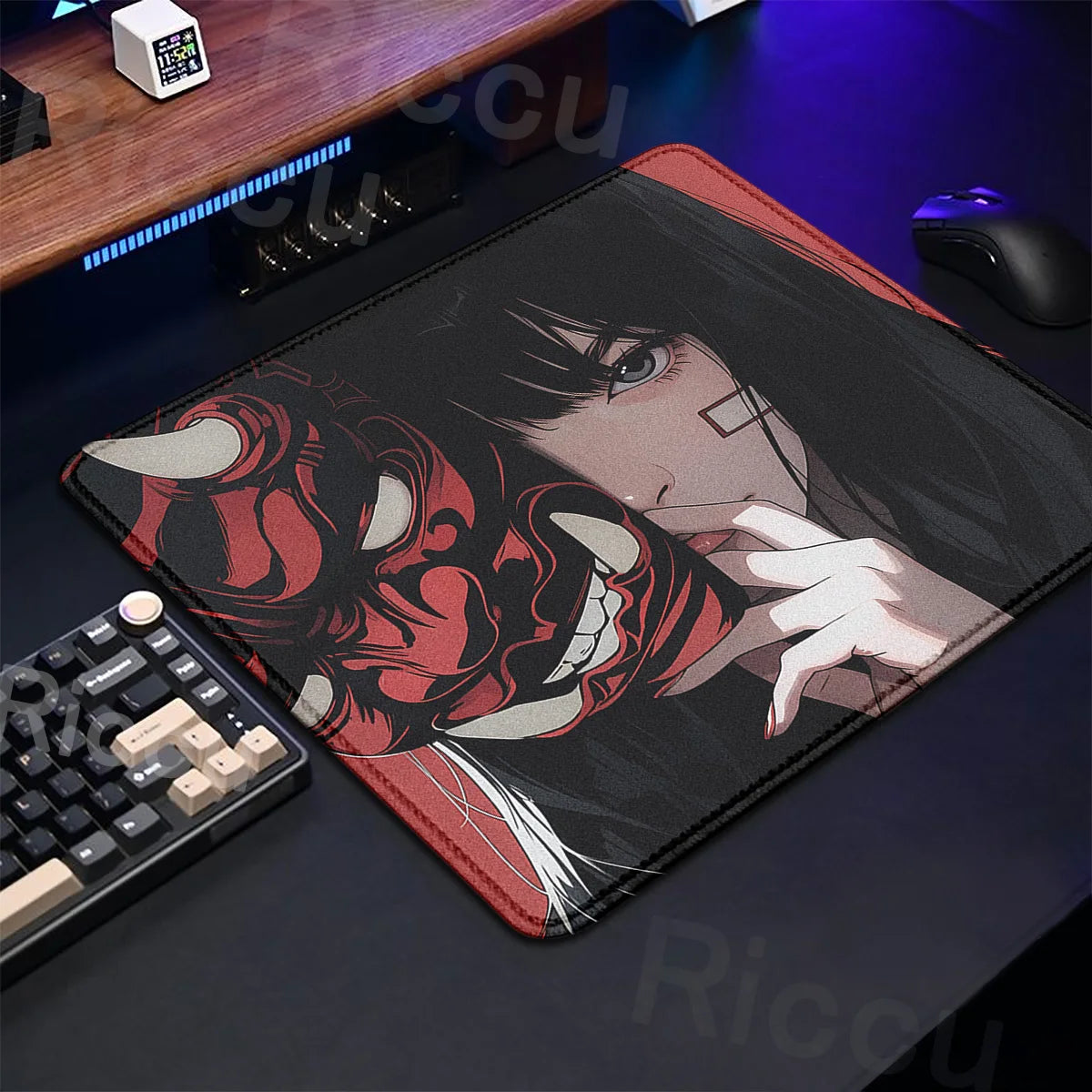 Small Size Anime Mouse Pad Oni Mask Girl Premium Deskmats Game Professional E-Sports Mousepad High Quality Non-slip Keyboard Pad