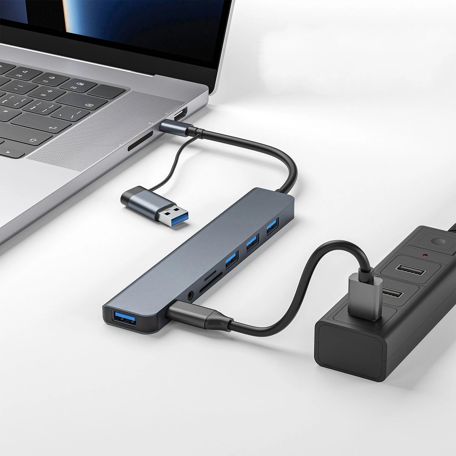 8in1 USB C Hub 4 USB Ports 1 USB-C Jack TF/SD Card Reader 3.5mm Audio Output for MacBook Pro iPad Pro iPhone 15 Laptop