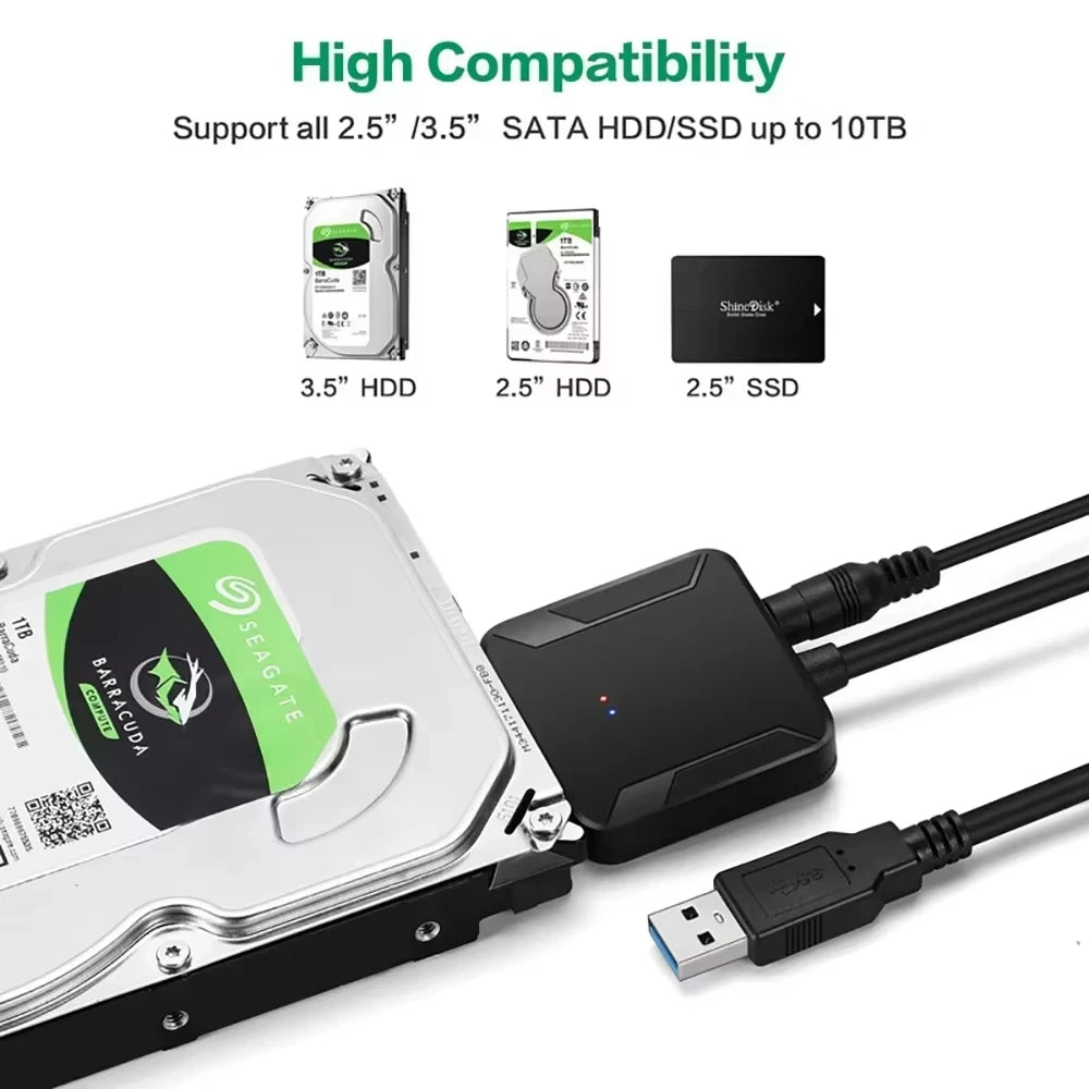 SATA to USB 3.0 Cable SATA III Hard Drive Adapter Converter for 2.5" 3.5" SSD HDD Hard Drive Disk with 12V/2A Power Adapterer