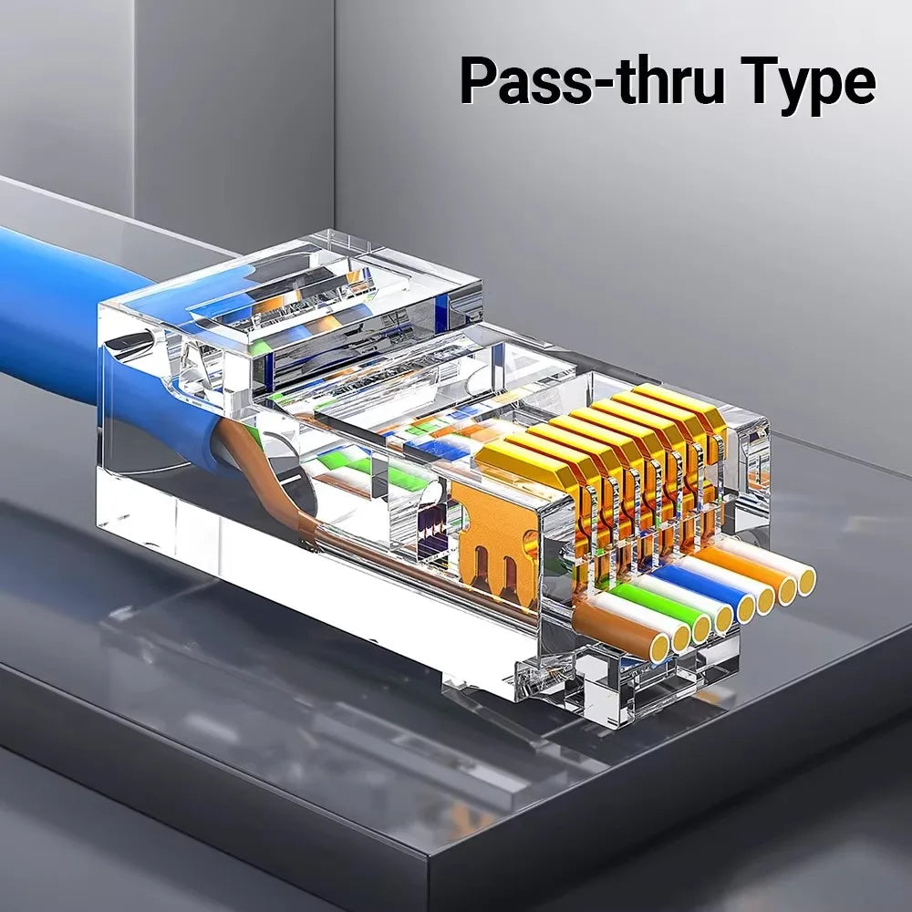 AMPCOM RJ45 Connector Pass Through CAT6 CAT5E Modular Plug Network Ends UTP 3U 50u Gold Plated 8P8C Crimp End for Ethernet Cable