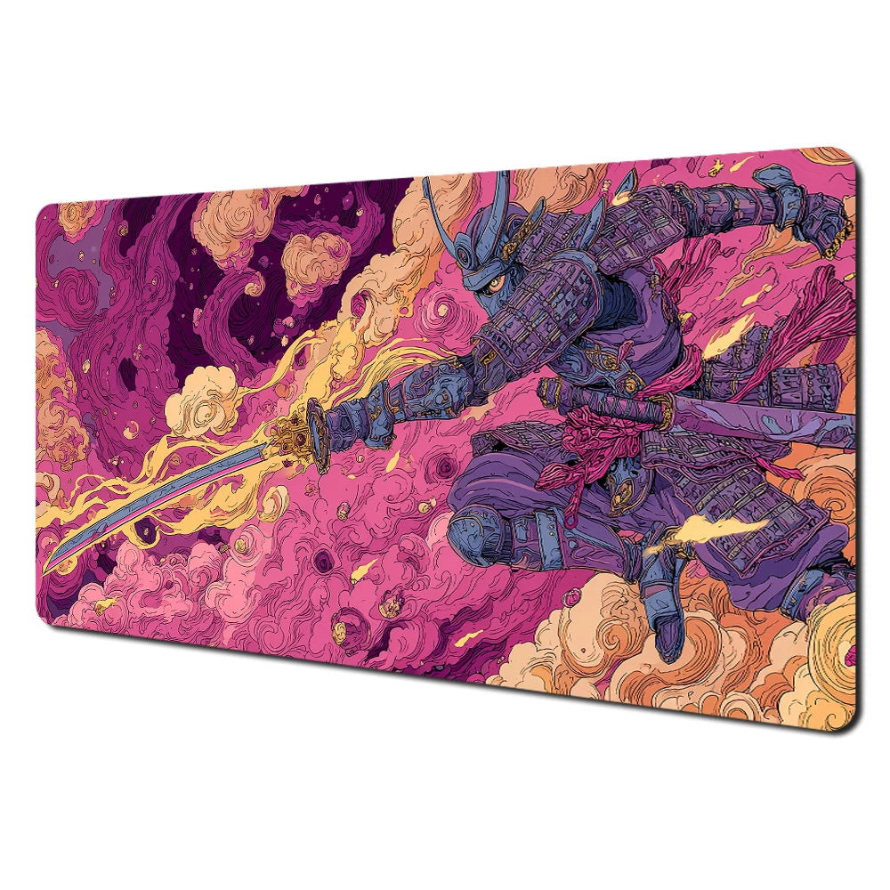 Japanese Ghost Samurai Pattern TCG Playmat Magic Card Battle Mat 35X60CM Deskmat Tapete Magic Mat Non-Slip Durable Stitched Edge
