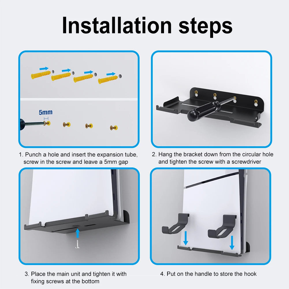 Wall Mount Bracket Console Stand with 2 Controller Mounts Wall Hanging Stand for PS5 Slim Digital Edition and Disc Edition