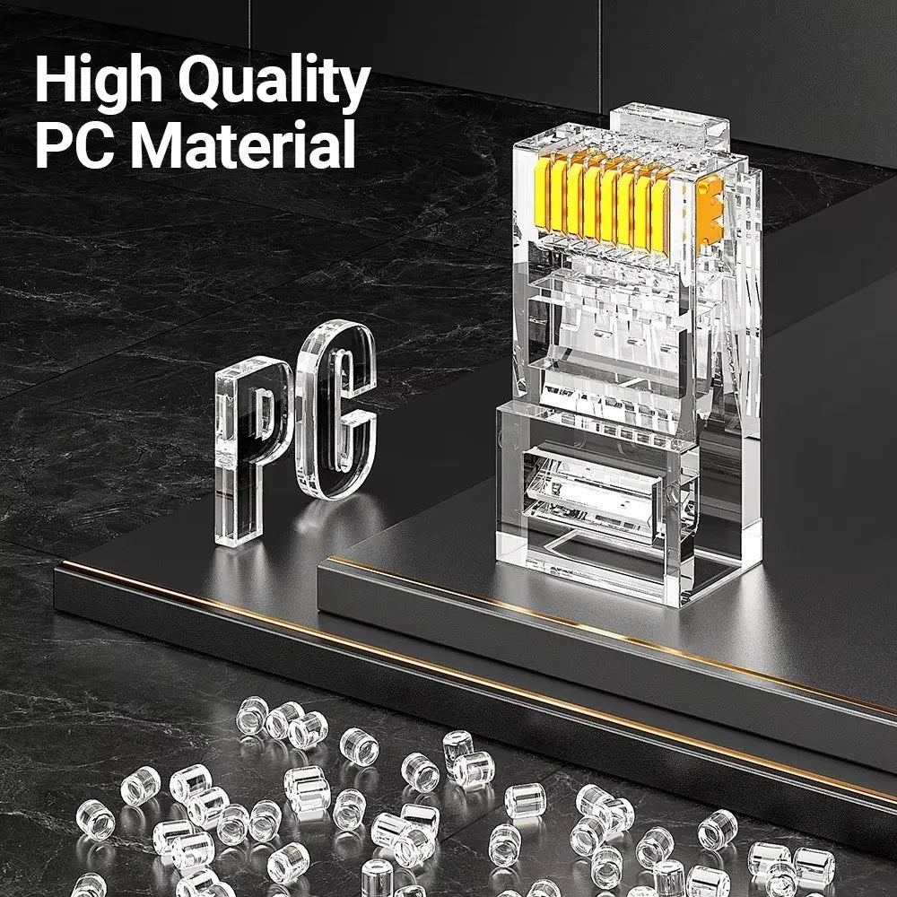AMPCOM RJ45 Connector Pass Through CAT6 CAT5E Modular Plug Network Ends UTP 3U 50u Gold Plated 8P8C Crimp End for Ethernet Cable