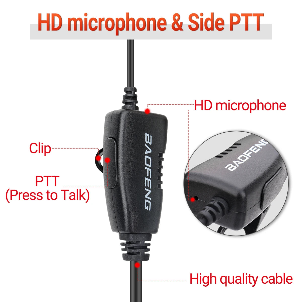 2pcs BAOFENG 2 Pin G-shape Ear Hook Headset Earpiece PTT For Baofeng UV5R UVS9 UV-13 UV-17 UV-21 UV16 PRO PLUS Walkie Talkie