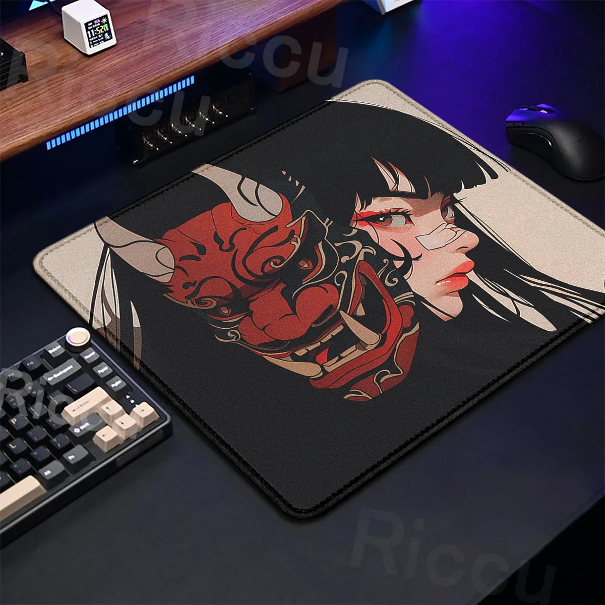 Small Size Anime Mouse Pad Oni Mask Girl Premium Deskmats Game Professional E-Sports Mousepad High Quality Non-slip Keyboard Pad
