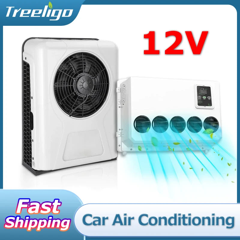 Treeligo 12V Universal Electric Air Conditioner 12V RV Automotive Split Air Conditioning Car Truck Parking Camper Van Tractor