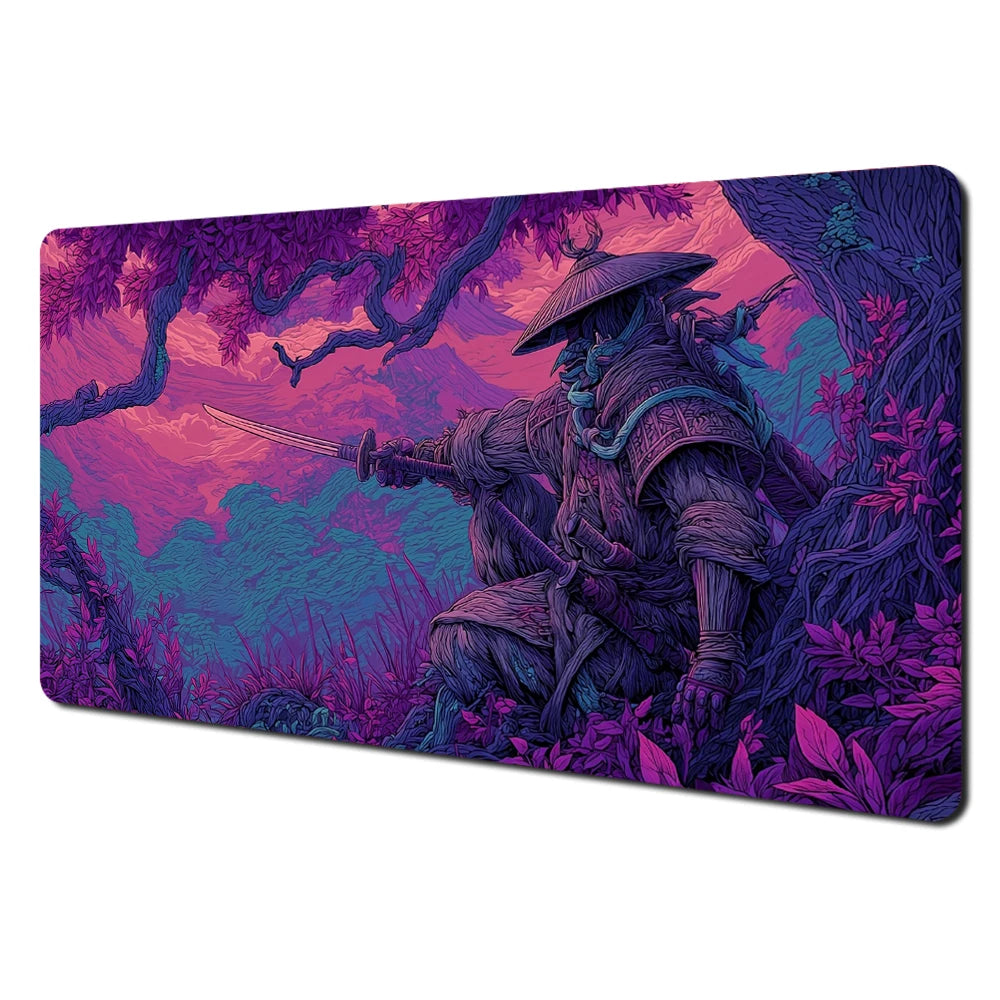 Japanese Ghost Samurai Pattern TCG Playmat Magic Card Battle Mat 35X60CM Deskmat Tapete Magic Mat Non-Slip Durable Stitched Edge