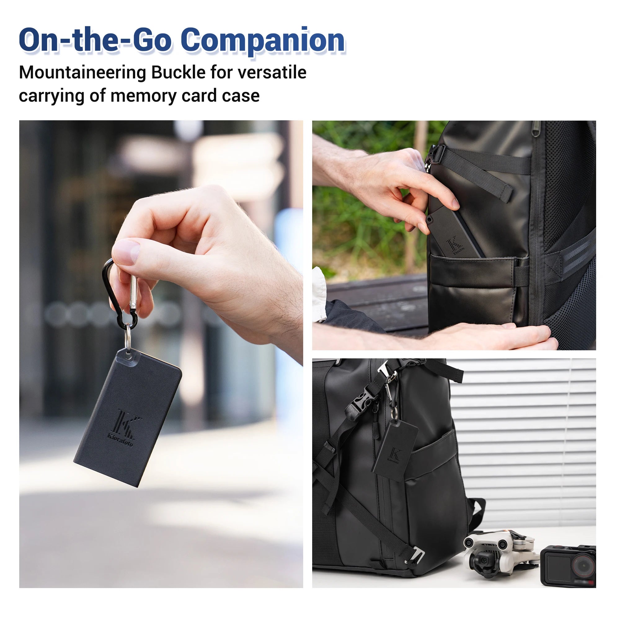 Pop-up Slim TF Memory Card Case Holder for 8 TF MSD Cards with Carabiner, Portable Anti-Shock Splash-proof MicroSD Card Case