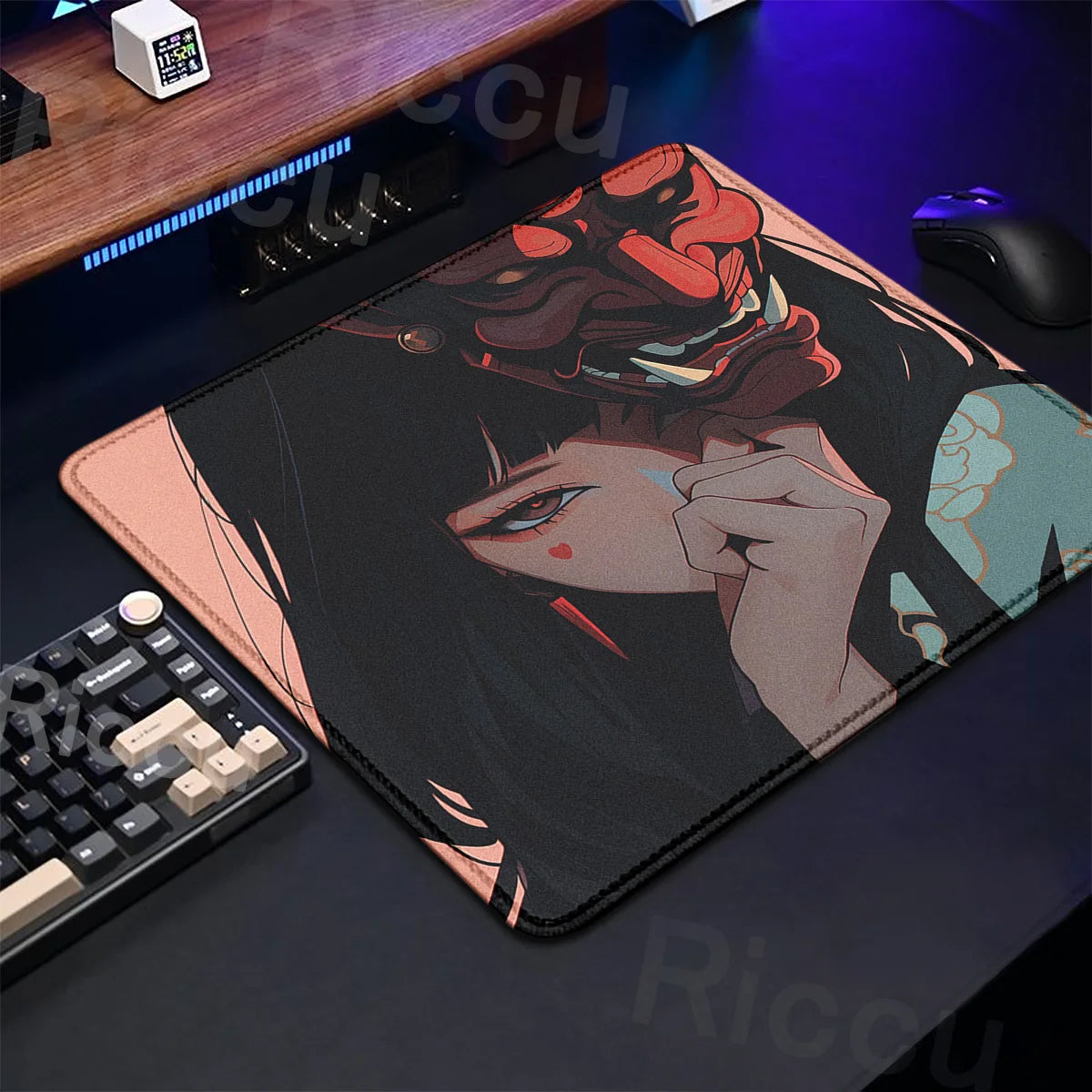 Small Size Anime Mouse Pad Oni Mask Girl Premium Deskmats Game Professional E-Sports Mousepad High Quality Non-slip Keyboard Pad