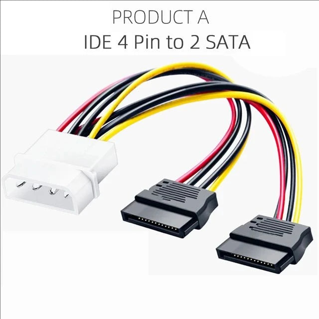 IDE Molex 4 Pin to 2 X SATA Power Cable Serial ATA Y Splitter Hard Drive Dual Extension Cord Adapter Connector