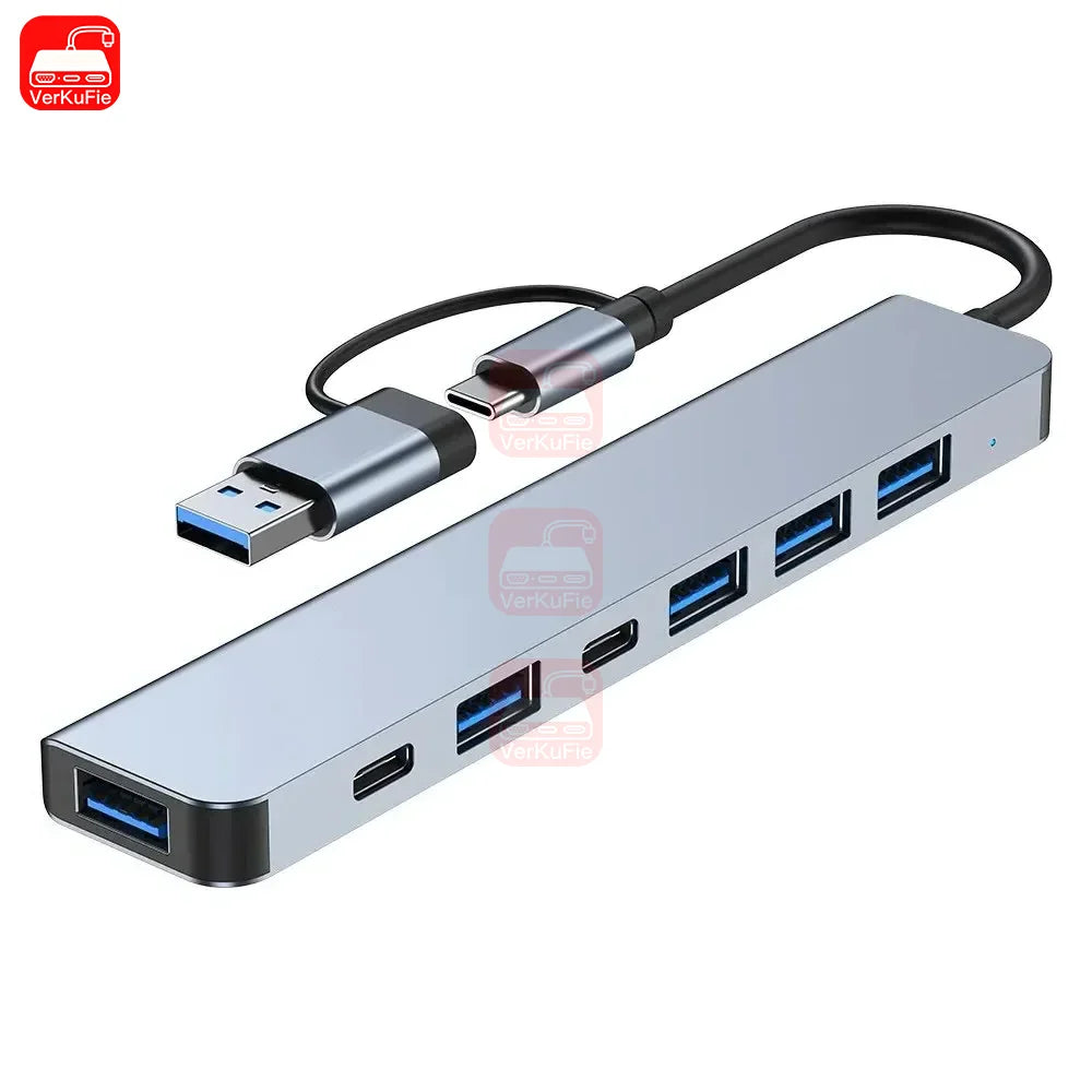 USB C Hub USB Splitter 8 in 1 USB Extender with 4 USB Port 1 USBC Port TF/SD Card Reader Audio Output Compatible for MacBook