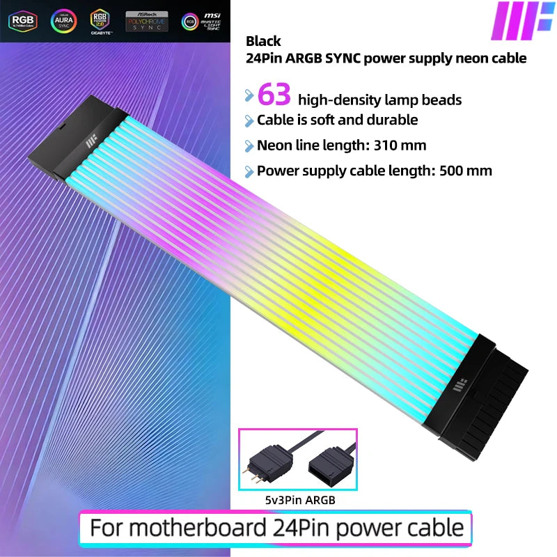 METALFISH ARGB Extension Cable For Computer Power Supply Motherboard 24PIN GPU 8PIN Light Strip  ARGB Sync/Asyn Optional