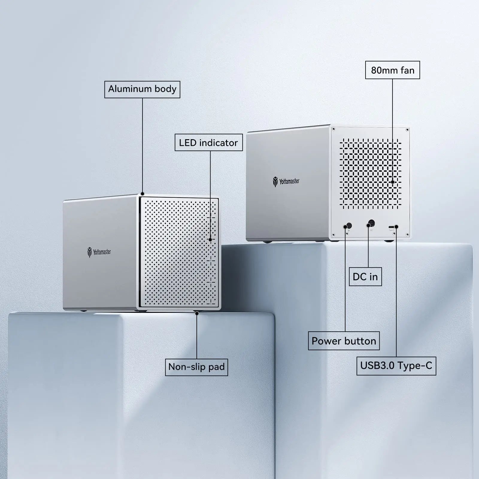 【Local Warehouse!】Yottamaster Aluminum PS500C3 USB3.1 Type C External Hard Drive Enclosure for 2.5" 3.5" SATA HDD SSD Storage