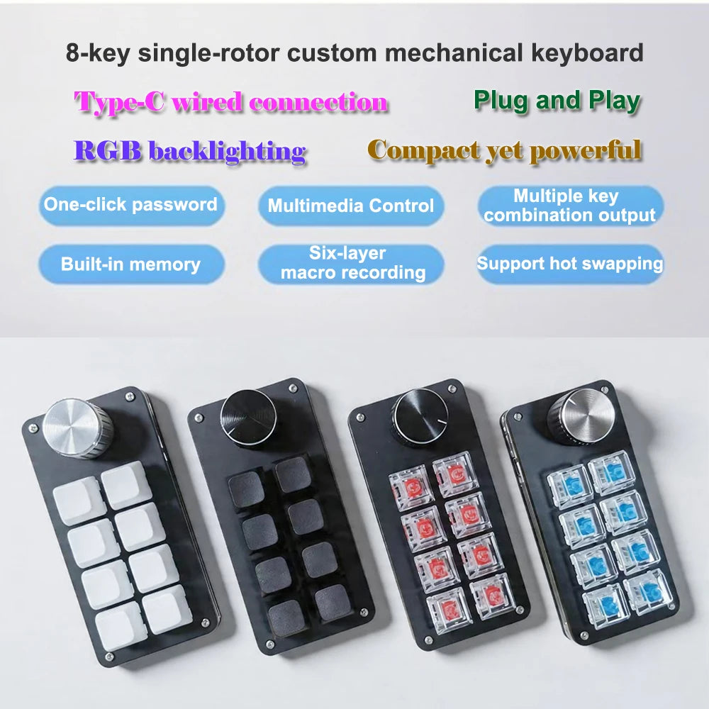8-Key Multi-Functional Editing Keyboard Suitable for Office Design, Game Media, and Industrial Control Production Line Operation