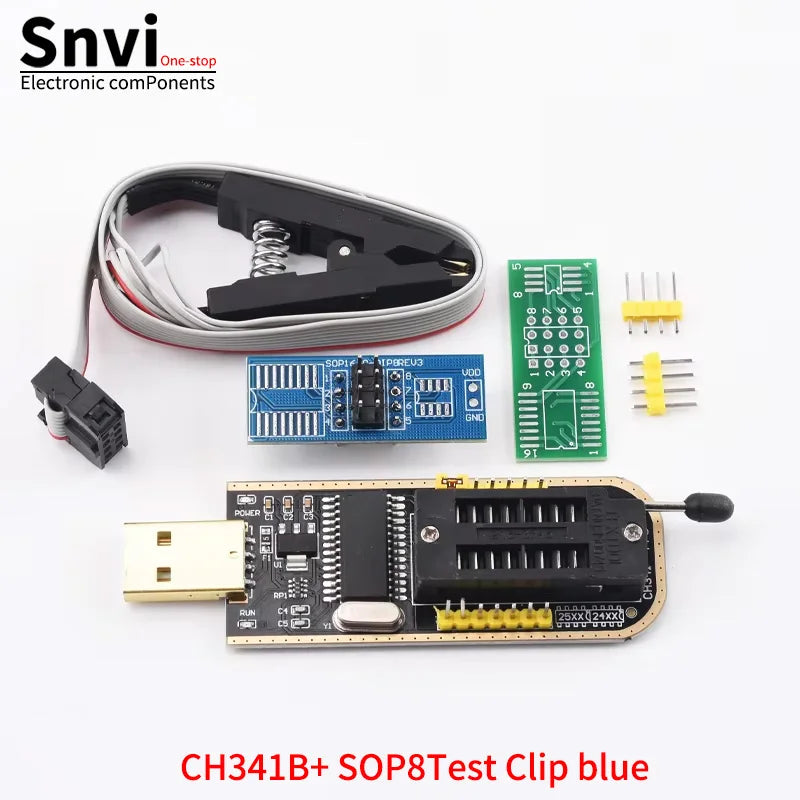 CH341B USB EEPROM Flash BIOS Programmer Module with SOIC8 SOP8 Test Clip, SPI Flash Reader Writer for 24CXX 25CXX 93CXX Chips