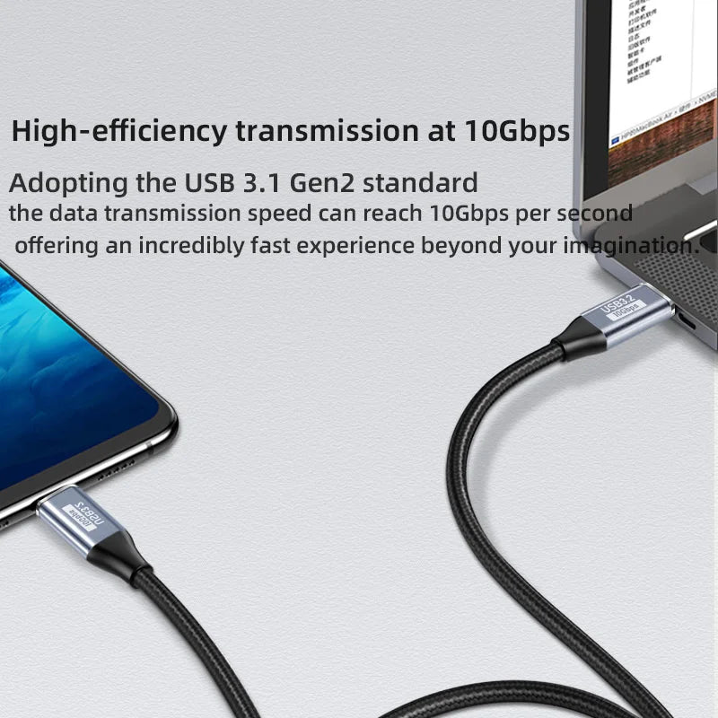 USB C 3 Gen2 10Gbps Extension Cable Type C to C PD 100W QC4.0 3.0 5A Fast Charging Cable For MacBook Pro 4k 60Hz Video Cable
