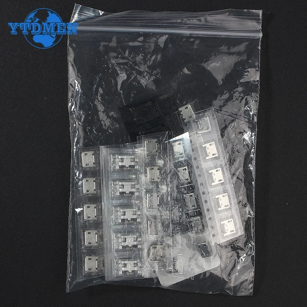 60PCS 5 Pin Socket Connector Micro USB Socket Connectors Assortment Set 12 Models SMD DIP