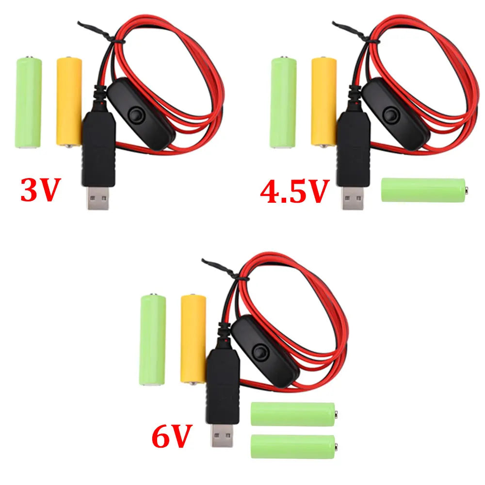 Universal 3/4.5/6V AA AAA Battery USB Power Supply Replaced AA/AAA Battery Replacement Cable for Clock Toy Light LED With Switch