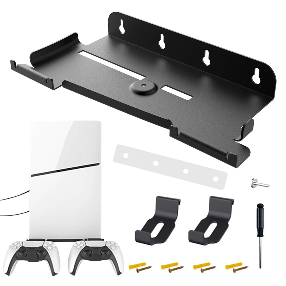 Wall Mount Bracket Console Stand with 2 Controller Mounts Wall Hanging Stand for PS5 Slim Digital Edition and Disc Edition