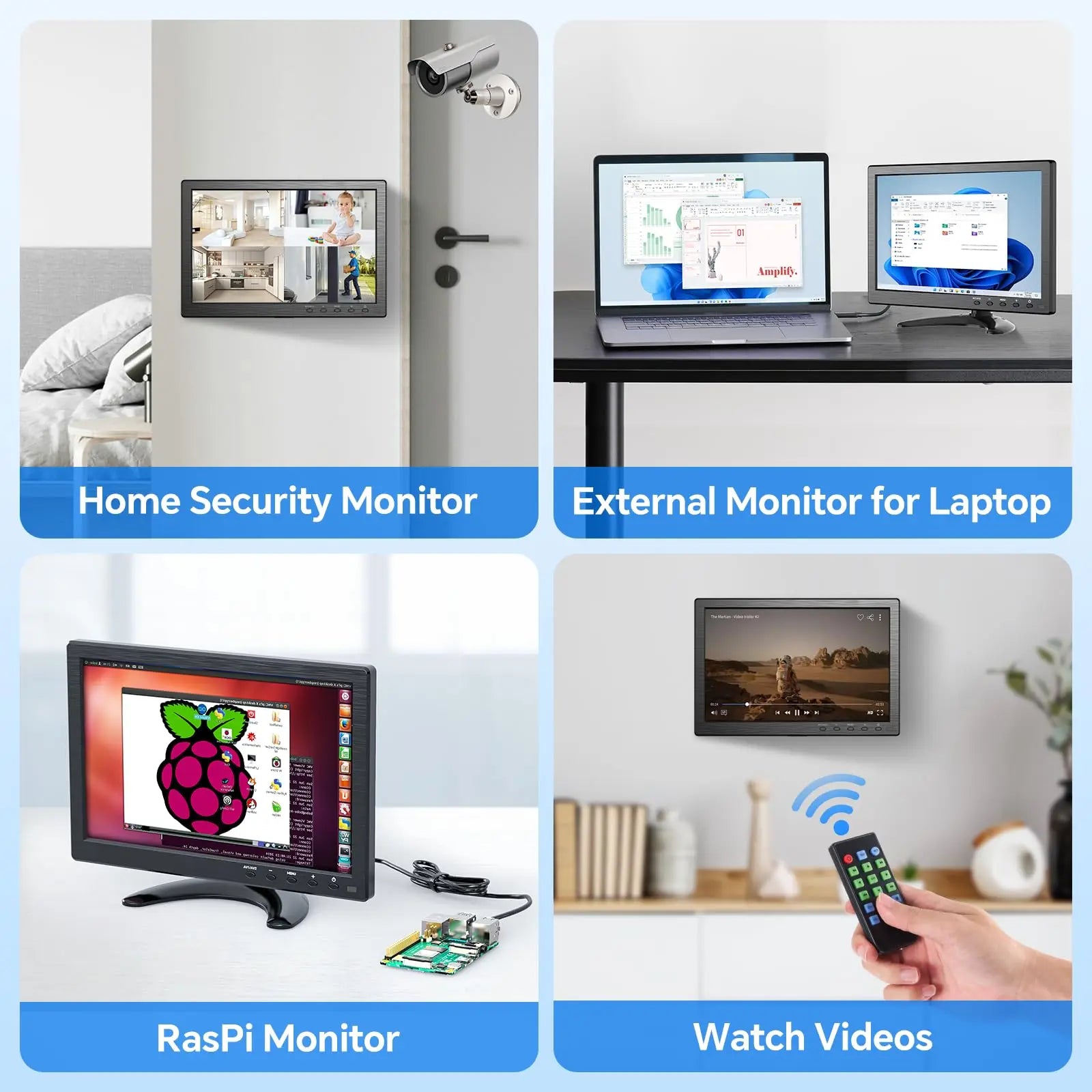 EYOYO 10-inch Security Monitor 1366x768 Small Desktop Monitor With HDMI VGA AV BNC USB Input,Built-in Speakers,For PC CCTV NVR