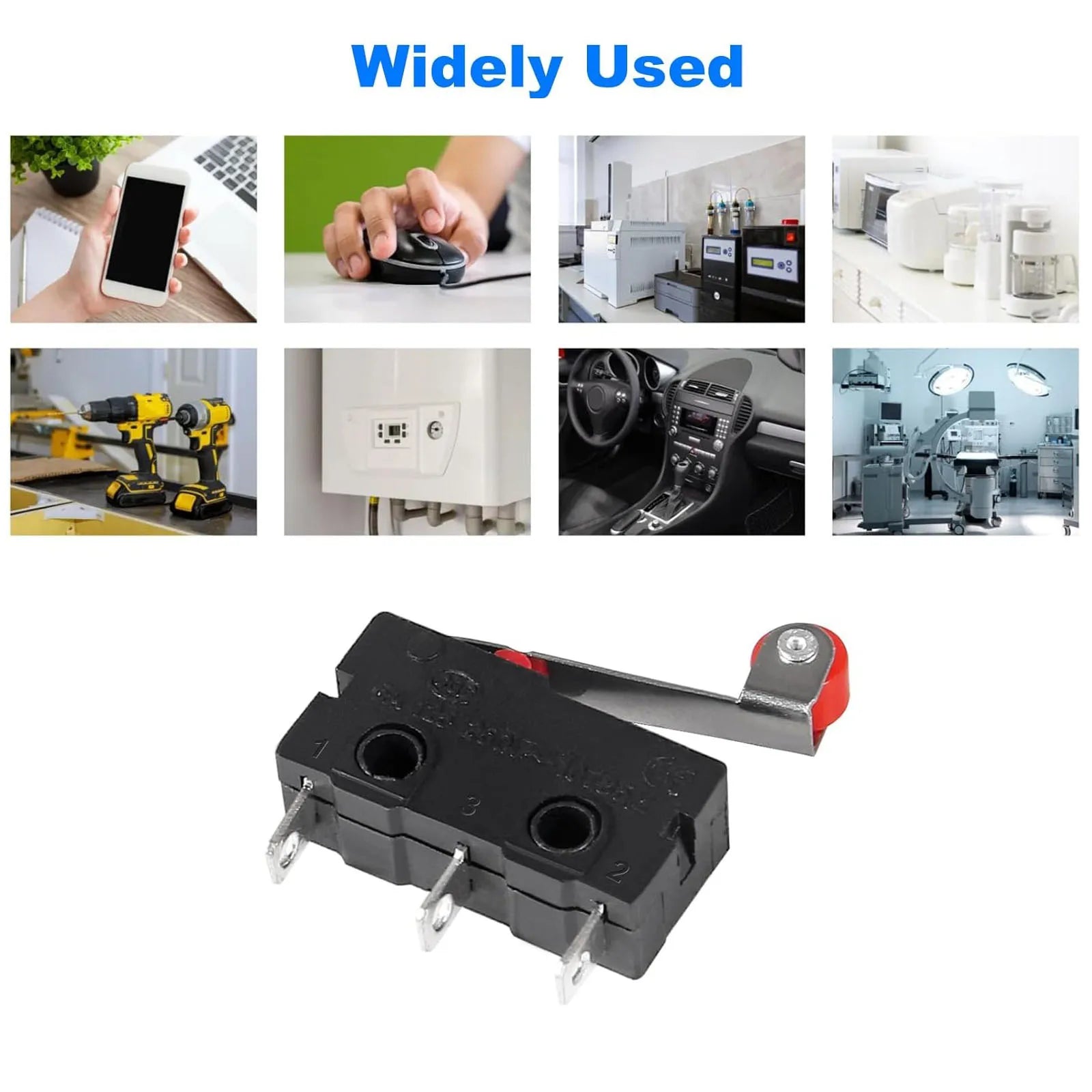 10PCS Micro Limit Switch Normally Open and Close Limit Switch KW12-3 AC 250V 5A SPDT 1NO 1NC 3 Pins Switch with Roller Lever Arm