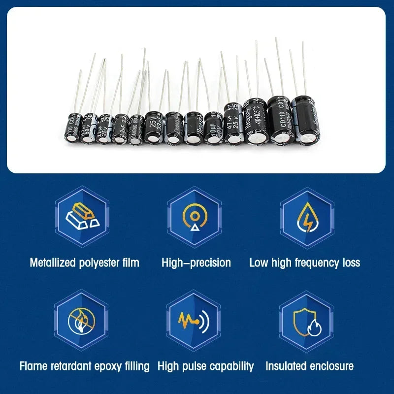 120PCS Electrolytic Capacitor Kit 16V 25V 50V 1uF-470uF Aluminum Electrolyte Capacitors - 12 Values DIP for Electronics Projects