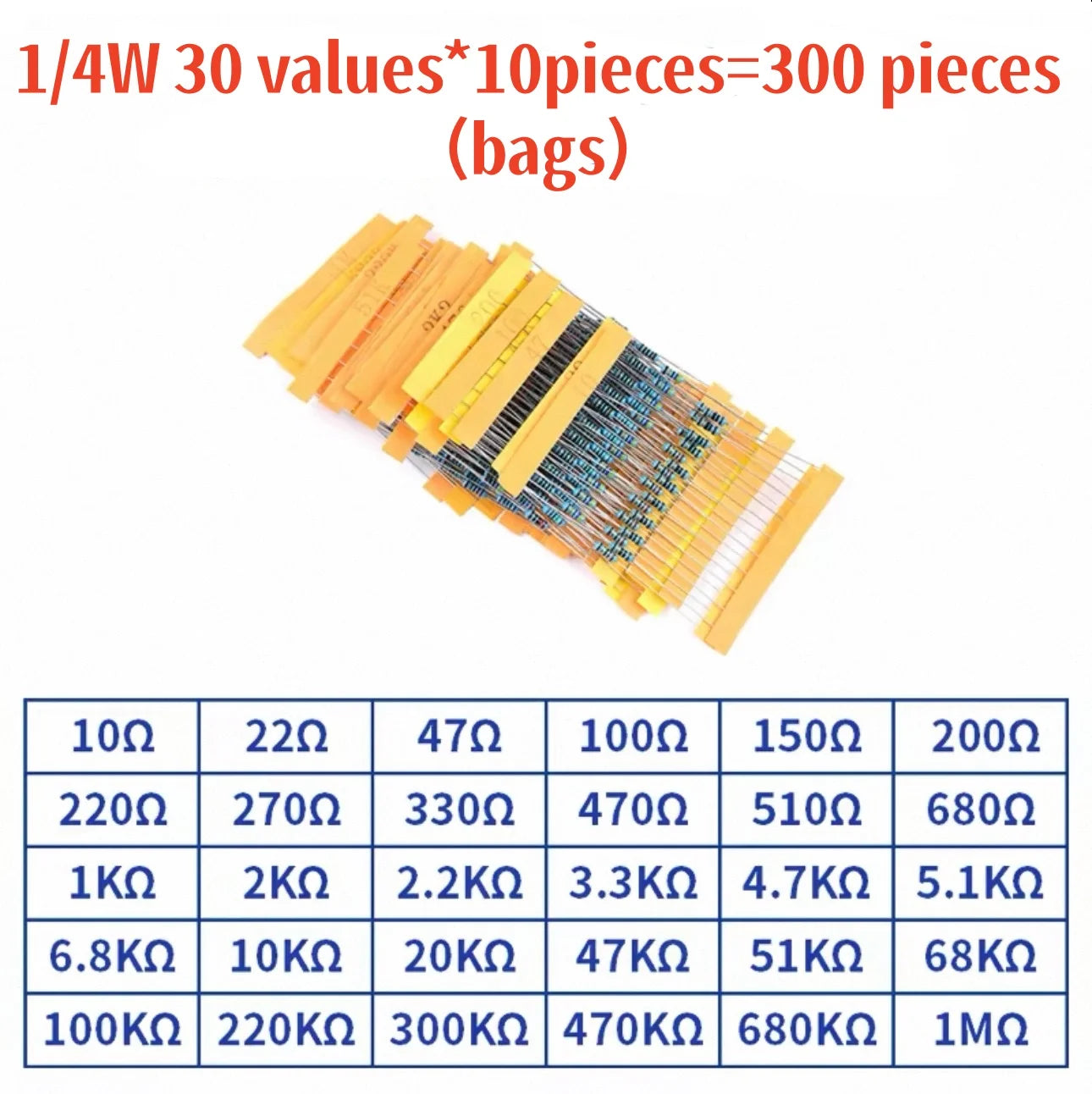 1/4W 1/2W 1W 2W 3W Resistor Set Resistance 1% 1/4W 1/2W 1W 2W 3W Metal Film Resistors Kit Ohm Electronic Components Kit