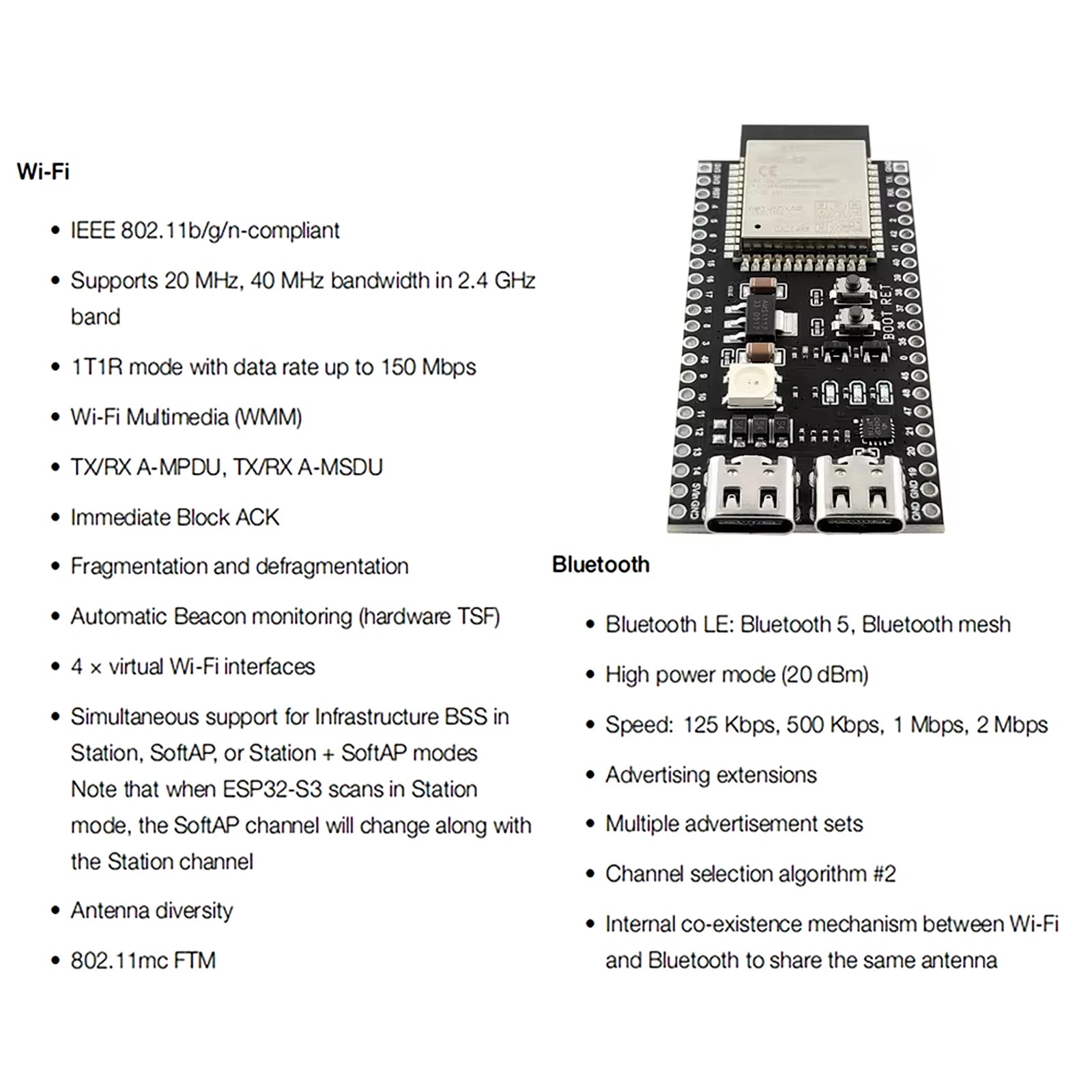 ESP32-S3 Development Board WiFi Bluetooth 5.0 Dual-Core 240MHz N16R8 N8R8 8MB PSRAM Dual USB-C 44PIN Adapter for MicroPython IoT