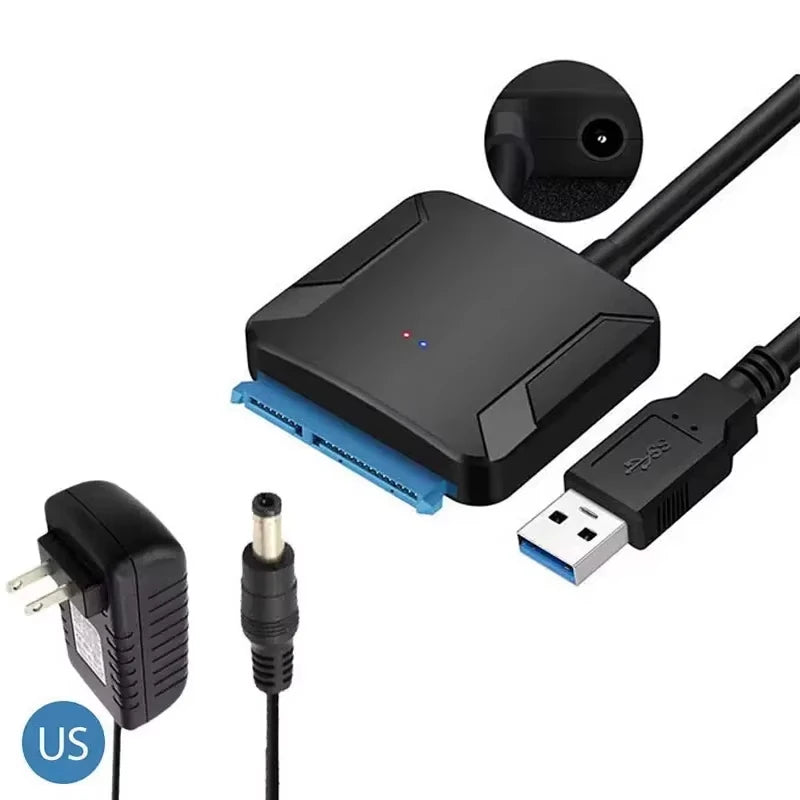 SATA to USB 3.0 Cable SATA III Hard Drive Adapter Converter for 2.5" 3.5" SSD HDD Hard Drive Disk with 12V/2A Power Adapterer